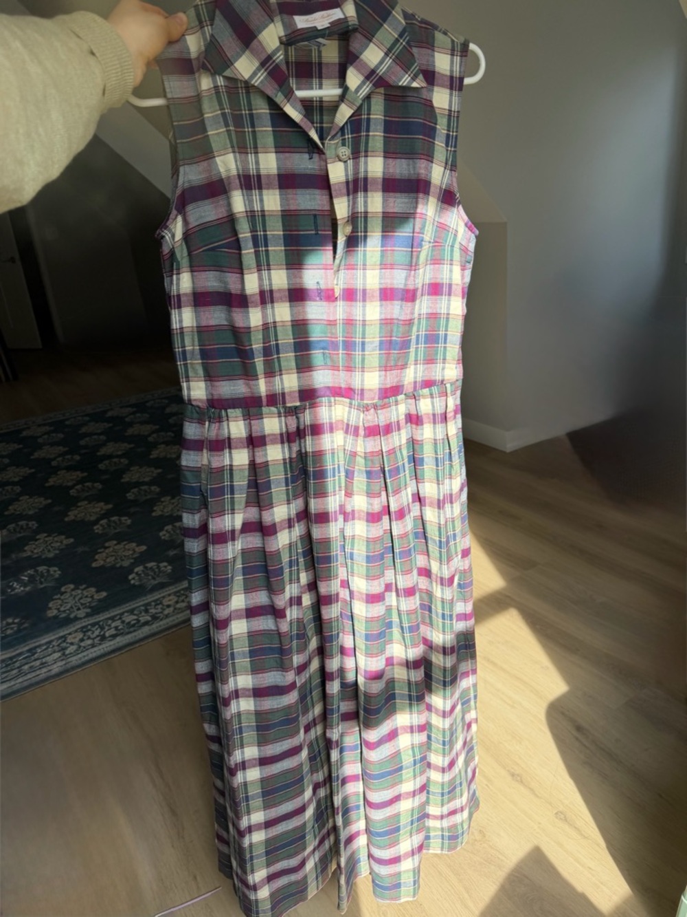Vintage Brooks Brothers Women’s Maxi Multi Color Plaid sleeveless collared dress